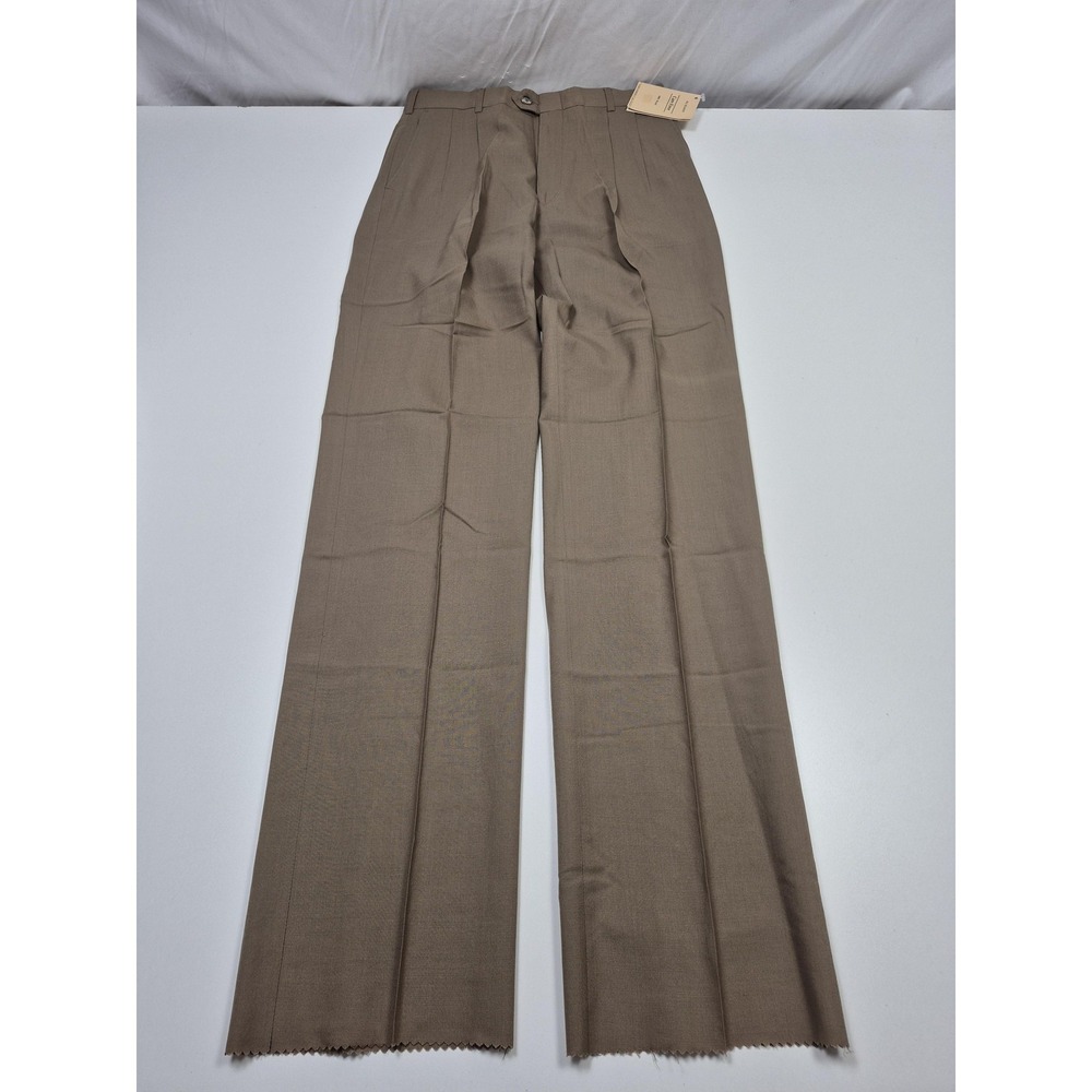 John Michael Dress Pants Mens 32x36 Beige Wool Classic Pleated Unhemmed NWT